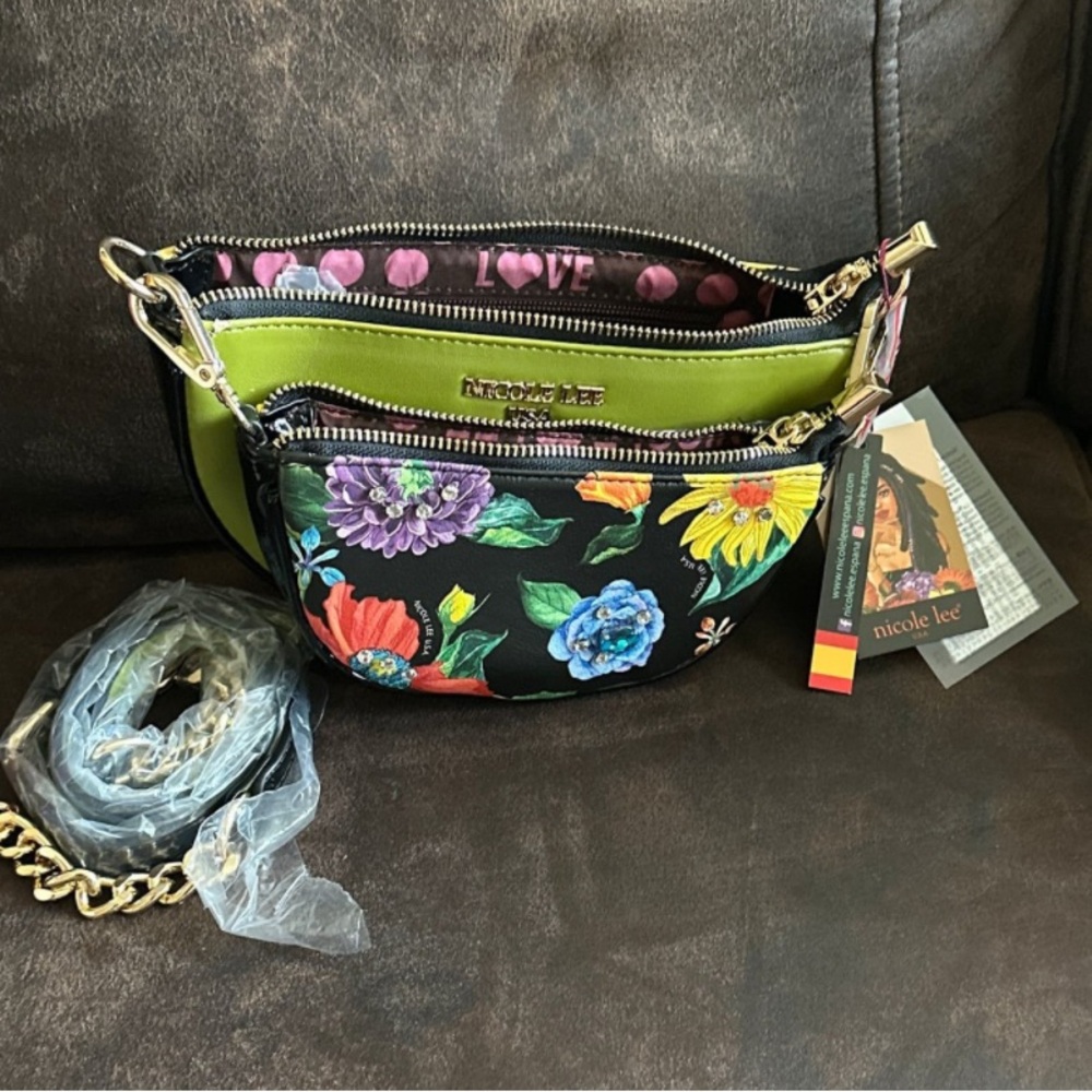 Nicole Lee Colorful Floral Crossbody Bag - Green and Black